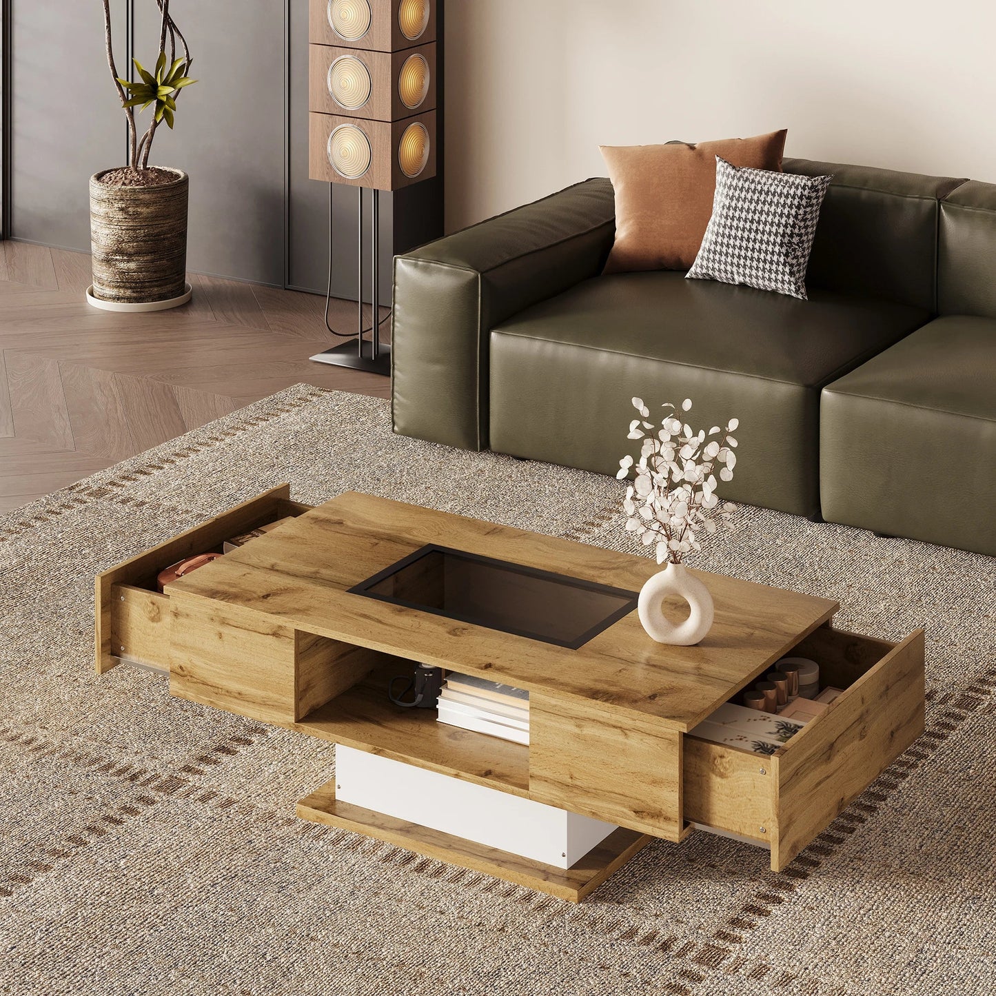 Table Basse En Verre Aveline – Design Verre, Bois & Rangement Intégré