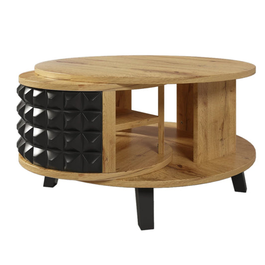 Table Basse Ronde Elara – Design Bicolore Bois & Noir