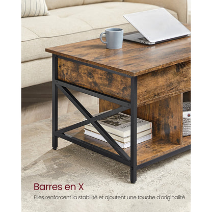 Table Basse Relevable Kaelan – Bois & Métal avec Rangement