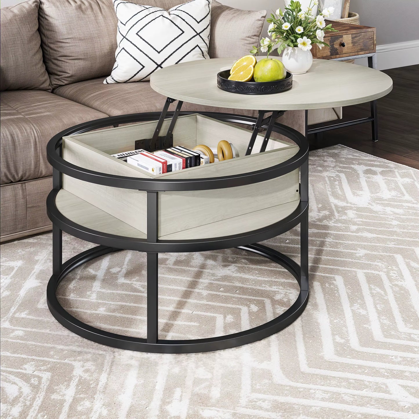 Table Basse Relevable Mira – Ronde Bois & Métal