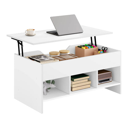 Table Basse Relevable Sora - Design Blanc et Rangement Modulable