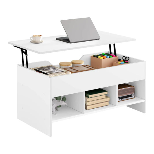 Table Basse Relevable Sora - Design Blanc et Rangement Modulable