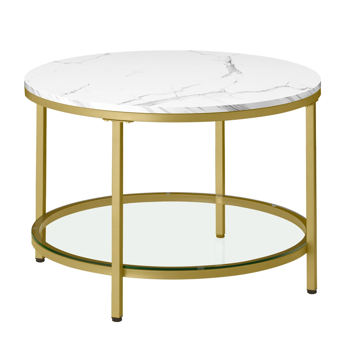 Table Basse Ronde Lyra - Effet Marbre et Double Plateau Verre
