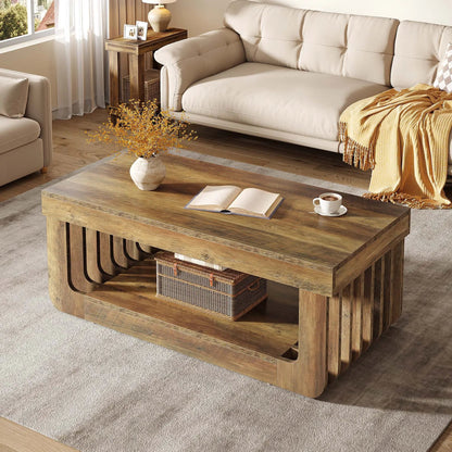 Table Basse En Bois Noa – Style Rustique Moderne & Rangement à Double Niveau