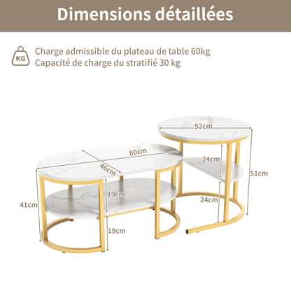 Tables Basses Gigognes Alera – Ensemble Rond & Ovale avec Double Rangement