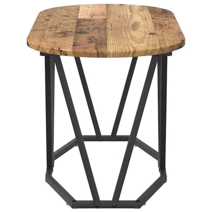 Table Basse Ovale Ovalis – Bois Massif Vieilli & Structure en Acier Noir (Style Rustique Chic)