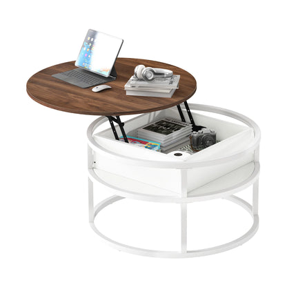 Table Basse Relevable Capri – Ronde avec Rangements Intégrés