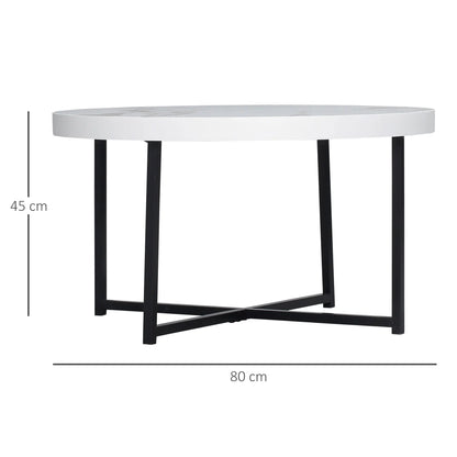 Table Basse Ronde Ardea – Ronde Effet Marbre Blanc & Pieds Métal Noir