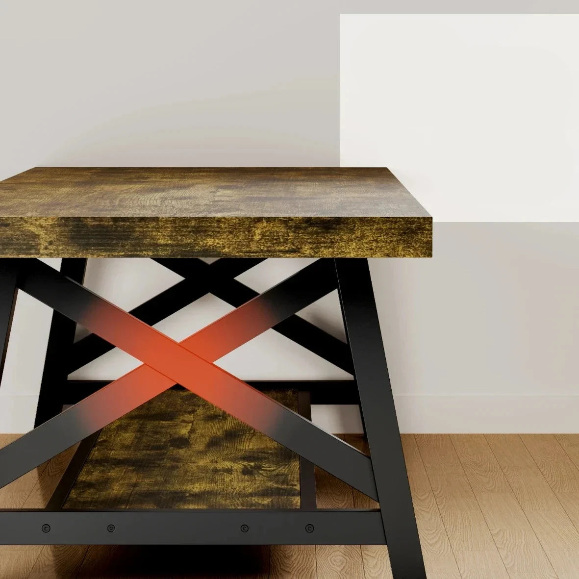 Table Basse En Bois Lioren – Bois Vieilli & Structure Métal Noir