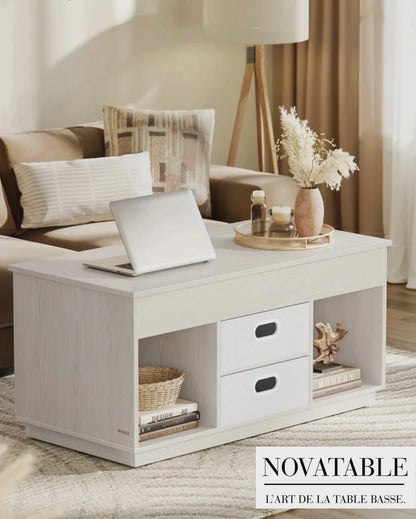 Table Basse Relevable Design Vienna – Double Plateau avec Rangements