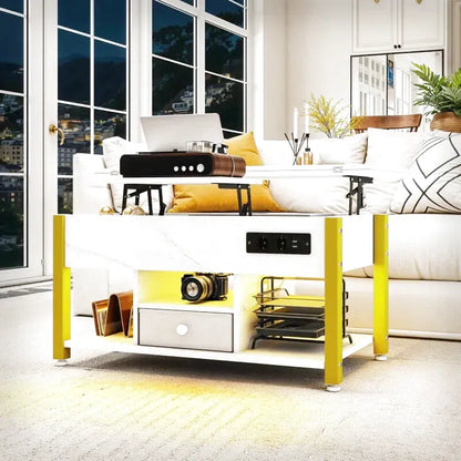 Table Basse 4-en-1 Ardan – Hauteur Réglable avec Rangement & Éclairage LED