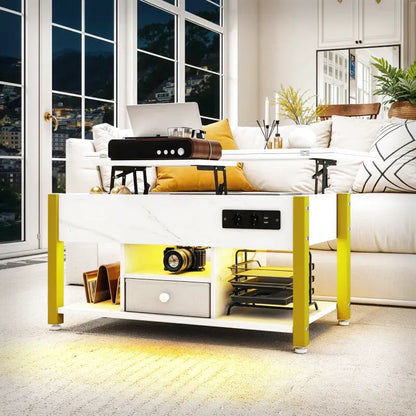 Table Basse 4-en-1 Ardan – Hauteur Réglable avec Rangement & Éclairage LED