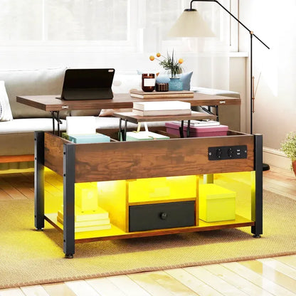 Table Basse 4-en-1 Ardan – Hauteur Réglable avec Rangement & Éclairage LED